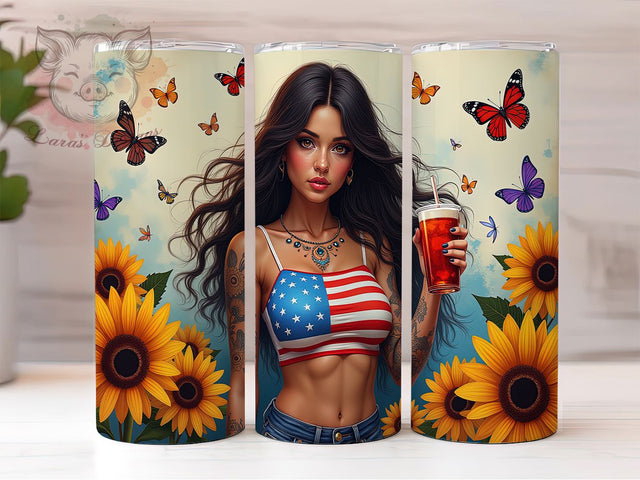 Patriotic USA Floral Girl 20oz Tumbler, USA Tumbler, Floral Tumbler, Girl Tumbler, American Flag Tumbler, Independence Day Tumbler, 20oz Sublimation Wrap Sublimation Lara' s Designs 