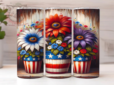 Patriotic USA Flowers 20oz Tumbler, American Flag Gift, Sublimation Wrap, Red White Blue Mug, 20oz Tumbler Design, Patriotic Flowers USA, USA Pride Sublimation Lara' s Designs 