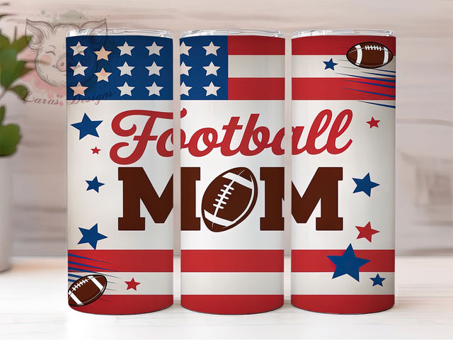 Patriotic USA Football Mom Tumbler, American Flag Tumbler, 20oz Sublimation Wrap, Patriotic Football Mom, Game Day Mom PNG, Sports Mom Tumbler Design, USA Flag Football Wrap Sublimation Lara' s Designs 
