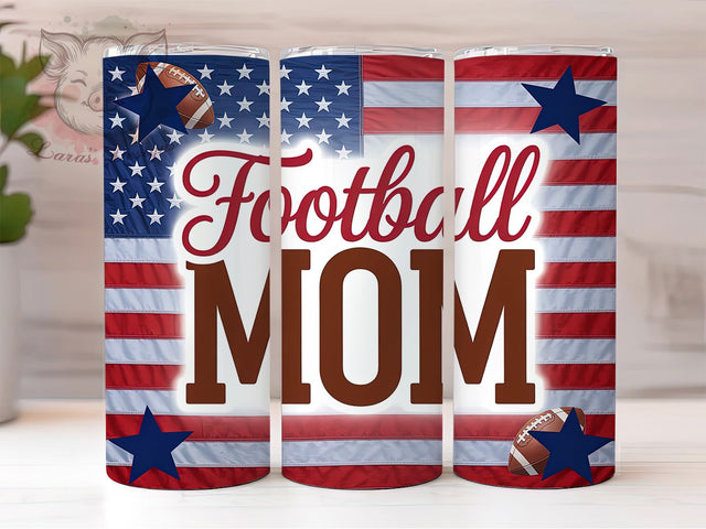 Patriotic USA Football Mom Tumbler, American Flag Tumbler, 20oz Sublimation Wrap, Patriotic Football Mom, Game Day Mom PNG, Sports Mom Tumbler Design, USA Flag Football Wrap Sublimation Lara' s Designs 