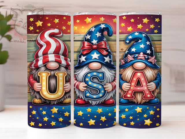 Patriotic USA Gnome 20oz Tumbler, USA Gnome Tumbler, 4th of July Gnomes, Patriotic Gnome Tumbler, USA Flag Tumbler, Independence Day Tumbler, 20oz Tumbler Wrap Sublimation Lara' s Designs 