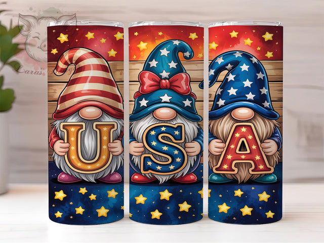 Patriotic USA Gnome 20oz Tumbler, USA Gnome Tumbler, 4th of July Gnomes, Patriotic Gnome Tumbler, USA Flag Tumbler, Independence Day Tumbler, 20oz Tumbler Wrap Sublimation Lara' s Designs 