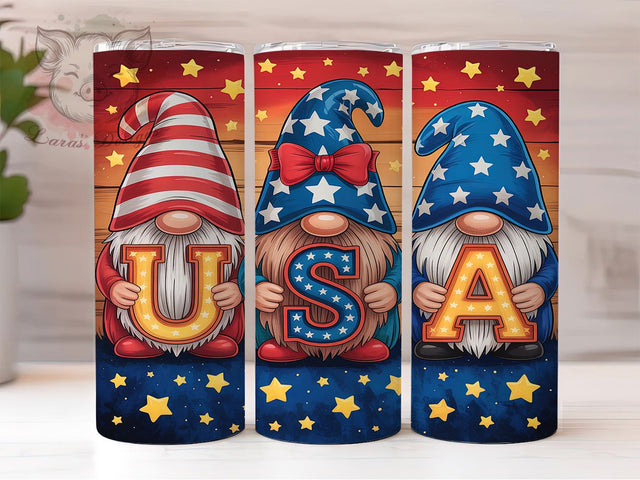 Patriotic USA Gnome 20oz Tumbler, USA Gnome Tumbler, 4th of July Gnomes, Patriotic Gnome Tumbler, USA Flag Tumbler, Independence Day Tumbler, 20oz Tumbler Wrap Sublimation Lara' s Designs 