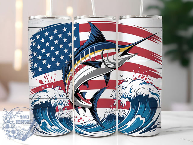 Patriotic USA Marlin Tumbler Wrap, American Marlin, USA Fish Design, Patriotic Angler, Sublimation Template, 20oz Tumbler Wrap, Fishing USA Theme Sublimation ToriDesigns 