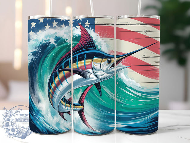 Patriotic USA Marlin Tumbler Wrap, American Marlin, USA Fish Design, Patriotic Angler, Sublimation Template, 20oz Tumbler Wrap, Fishing USA Theme Sublimation ToriDesigns 