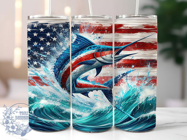 Patriotic USA Marlin Tumbler Wrap, American Marlin, USA Fish Design, Patriotic Angler, Sublimation Template, 20oz Tumbler Wrap, Fishing USA Theme Sublimation ToriDesigns 