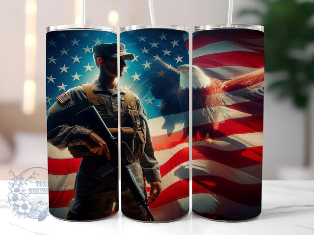 Patriotic USA Military 20oz Skinny Tumbler, American Flag Tumbler Png, Straight & Tapered Tumbler Wrap, Instant Digital Download Sublimation ToriDesigns 