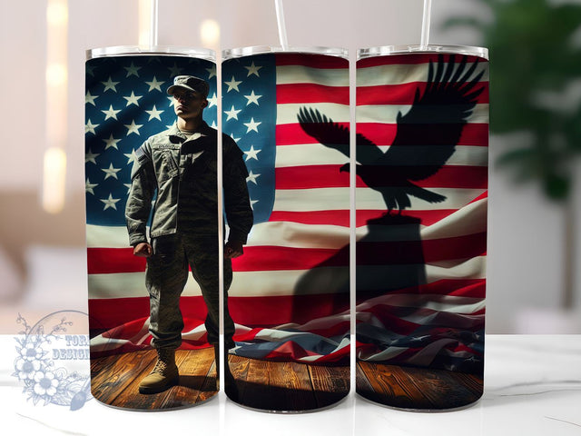 Patriotic USA Military 20oz Skinny Tumbler, American Flag Tumbler Png, Straight & Tapered Tumbler Wrap, Instant Digital Download Sublimation ToriDesigns 