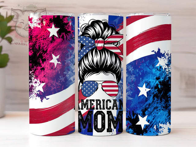 Patriotic USA Mom Tumbler Wrap, Patriotic Tumbler Wrap, 4th Of July Tumbler, USA Mom Design, Mom Bun Sublimation, Independence Day Wrap, Red White Blue Tumbler Sublimation Lara' s Designs 