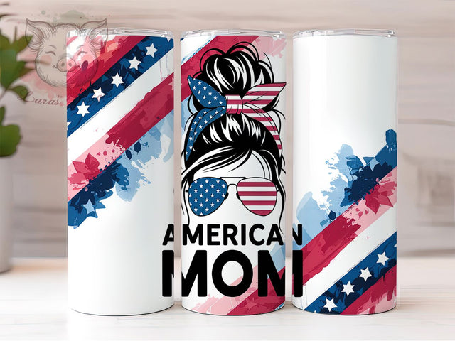 Patriotic USA Mom Tumbler Wrap, Patriotic Tumbler Wrap, 4th Of July Tumbler, USA Mom Design, Mom Bun Sublimation, Independence Day Wrap, Red White Blue Tumbler Sublimation Lara' s Designs 