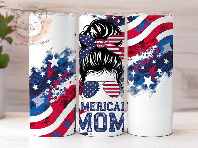 Patriotic USA Mom Tumbler Wrap, Patriotic Tumbler Wrap, 4th Of July Tumbler, USA Mom Design, Mom Bun Sublimation, Independence Day Wrap, Red White Blue Tumbler Sublimation Lara' s Designs 