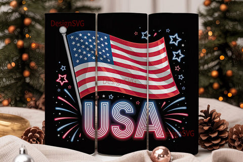 Patriotic USA Neon 20oz Tumbler Sublimation DesignSVG 