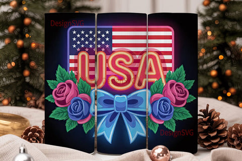 Patriotic USA Neon Tumbler Wrap Sublimation DesignSVG 