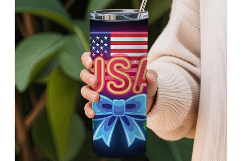 Patriotic USA Neon Tumbler Wrap Sublimation DesignSVG 