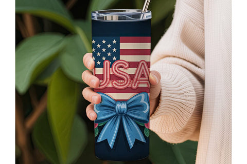 Patriotic USA Neon Tumbler Wrap Sublimation DesignSVG 