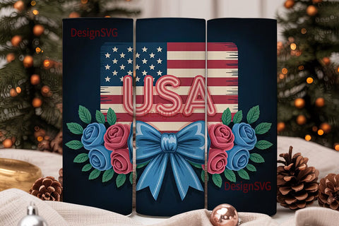 Patriotic USA Neon Tumbler Wrap Sublimation DesignSVG 