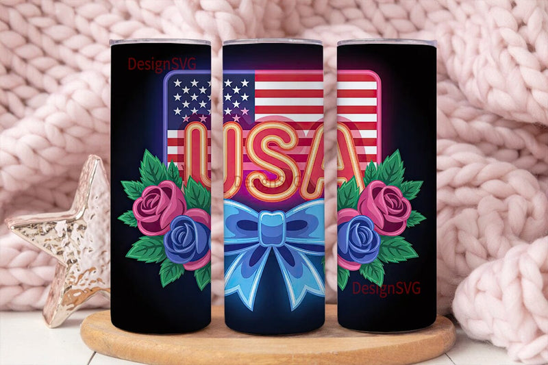 Patriotic USA Neon Tumbler Wrap Sublimation DesignSVG 