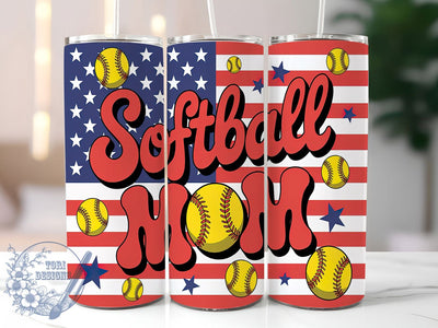 Patriotic USA Softball Mom Tumbler, Baseball Mom Gift, American Flag Sports Wrap, Team USA Mom Design, Red White Blue Sublimation, All-Star Mom Present, Game Day Patriotic Tumbler Sublimation ToriDesigns 
