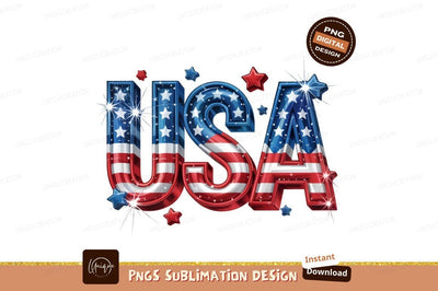 Patriotic Usa Text Art With Stars Sublimation Designangry 