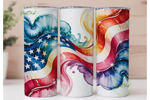Patriotic Watercolor Flag 20oz Tumbler Sublimation PixelChick 