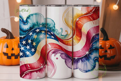 Patriotic Watercolor Flag 20oz Tumbler Sublimation PixelChick 