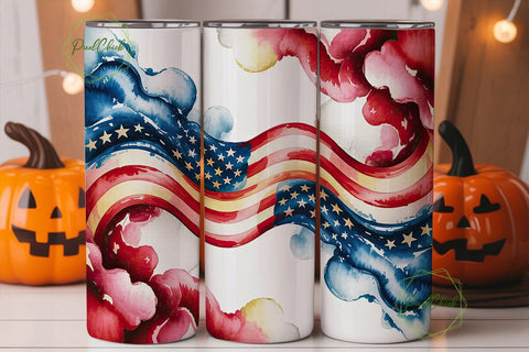 Patriotic Watercolor Flag 20oz Tumbler Sublimation PixelChick 