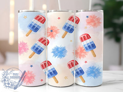 Patriotic Watercolor Popsicle 20oz Tumbler, Watercolor Popsicle, Summer Pattern, Fourth of July, Festive Design, Skinny Tumbler, Sublimation PNG Sublimation ToriDesigns 