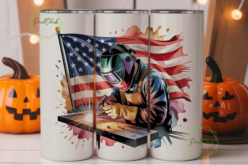 Patriotic Welder 20oz Tumbler Wrap Sublimation PixelChick 