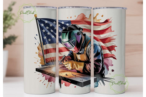 Patriotic Welder 20oz Tumbler Wrap Sublimation PixelChick 
