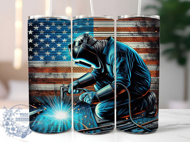 Patriotic Welder USA Labor Day Tumbler, Patriotic Tumbler, USA Tumbler, American Flag Tumbler, Welding Tumbler, 20oz Sublimation Wrap, Labor Day Tumbler Sublimation ToriDesigns 
