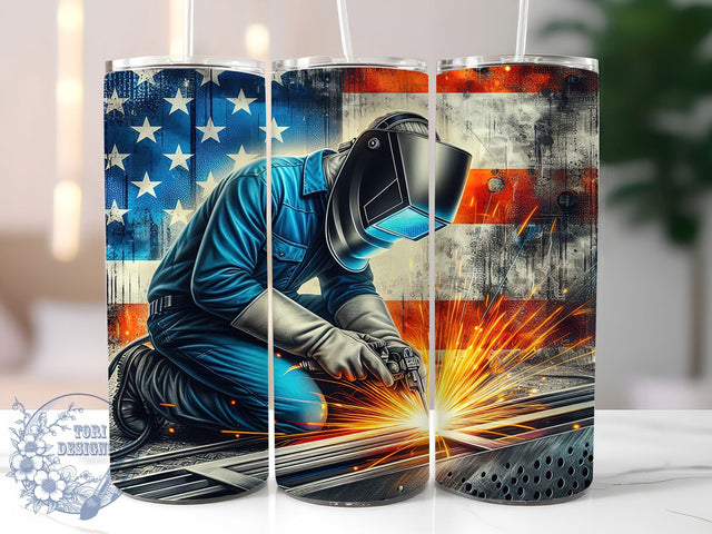 Patriotic Welder USA Labor Day Tumbler, Patriotic Tumbler, USA Tumbler, American Flag Tumbler, Welding Tumbler, 20oz Sublimation Wrap, Labor Day Tumbler Sublimation ToriDesigns 