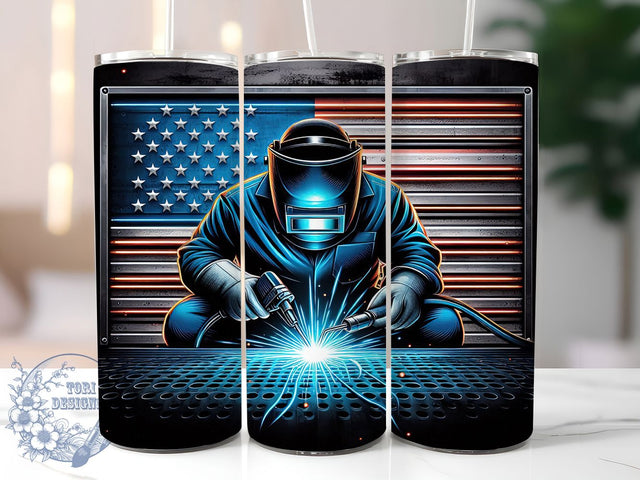 Patriotic Welder USA Labor Day Tumbler, Patriotic Tumbler, USA Tumbler, American Flag Tumbler, Welding Tumbler, 20oz Sublimation Wrap, Labor Day Tumbler Sublimation ToriDesigns 