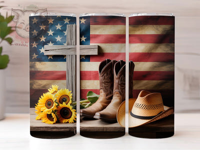 Patriotic Western Cross Tumbler, Cowboy Boots Tumbler, Stylish 20oz Wrap, Sublimation Design, Trendy Gift Idea, Western Christian Wrap, Rustic Patriotic Tumbler Sublimation Lara' s Designs 