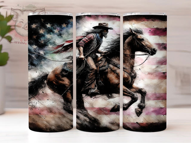 Patriotic Western Horse Tumbler Wrap, Cowboy Tumbler Design, American Flag Horse, Western Theme Mug, Patriotic Cowboy Cup, Rodeo Horse Tumbler, Sublimation Tumbler Wrap Sublimation Lara' s Designs 