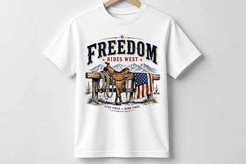 Patriotic Western Saddle PNG | Freedom Rides West Sublimation PNG SVG BillahCrafts 