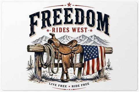 Patriotic Western Saddle PNG | Freedom Rides West Sublimation PNG SVG BillahCrafts 