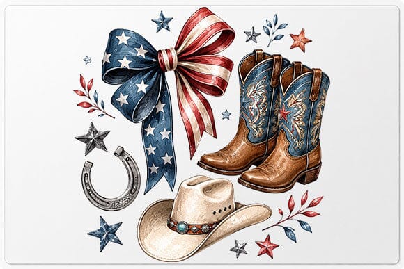 Patriotic Western Sublimation PNG Cowboy Boots and Hat Digital Download SVG BillahCrafts 