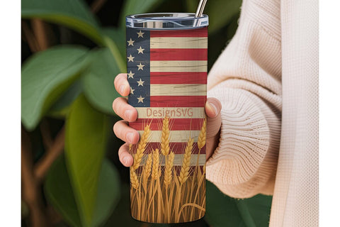 Patriotic Wheat 20oz Tumbler Wrap Sublimation DesignSVG 