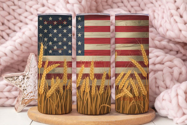 Patriotic Wheat 20oz Tumbler Wrap Sublimation DesignSVG 