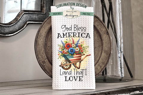 Patriotic Wheelbarrows with Flowers - Kitchen Towel Sublimation Design Sublimation Ewe-N-Me Designs 