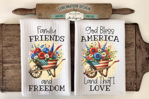 Patriotic Wheelbarrows with Flowers - Kitchen Towel Sublimation Design Sublimation Ewe-N-Me Designs 