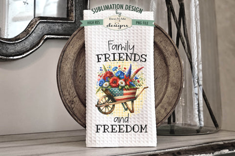 Patriotic Wheelbarrows with Flowers - Kitchen Towel Sublimation Design Sublimation Ewe-N-Me Designs 