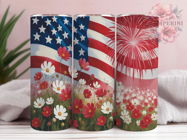 Patriotic Wildflower 4th July Tumbler, Patriotic Wildflower PNG, Watercolor Floral Sublimation, Red White Blue Tumbler, Independence Day Tumbler Design, 20oz Skinny Tumbler Wrap Sublimation Li Zamperini 