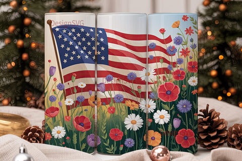 Patriotic Wildflowers 20oz Tumbler Wrap Sublimation DesignSVG 