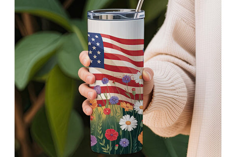 Patriotic Wildflowers 20oz Tumbler Wrap Sublimation DesignSVG 