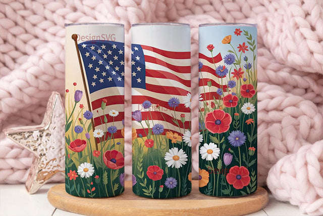 Patriotic Wildflowers 20oz Tumbler Wrap Sublimation DesignSVG 