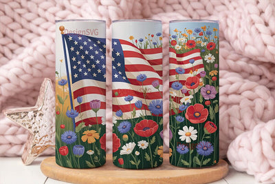 Patriotic Wildflowers 20oz Tumbler Wrap Sublimation DesignSVG 