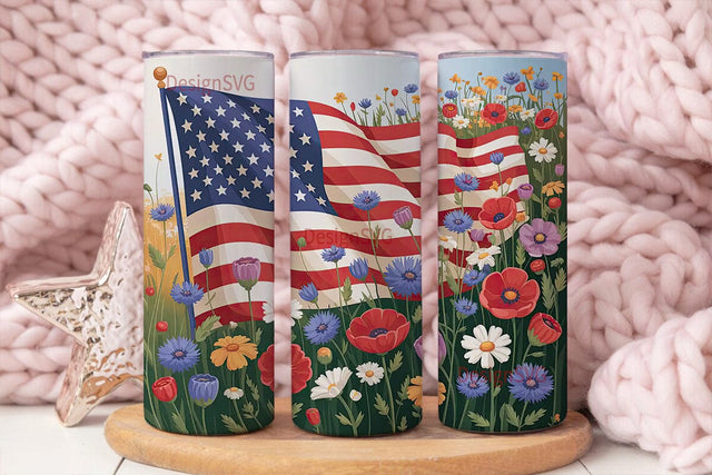 Patriotic Wildflowers 20oz Tumbler Wrap Sublimation DesignSVG 