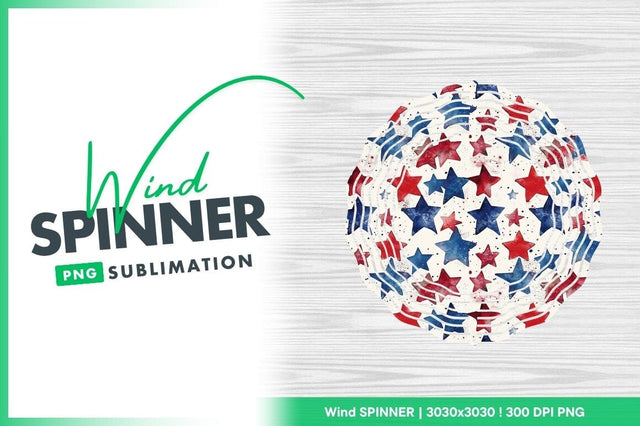 Patriotic Wind Spinner Round Design with Red and Blue Stars on White Background Sublimation Regulrcrative 
