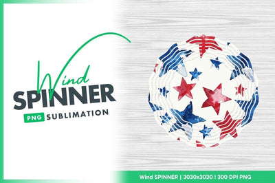 Patriotic Wind Spinner Round Png Design with Red Blue Stars on White Background Sublimation Regulrcrative 